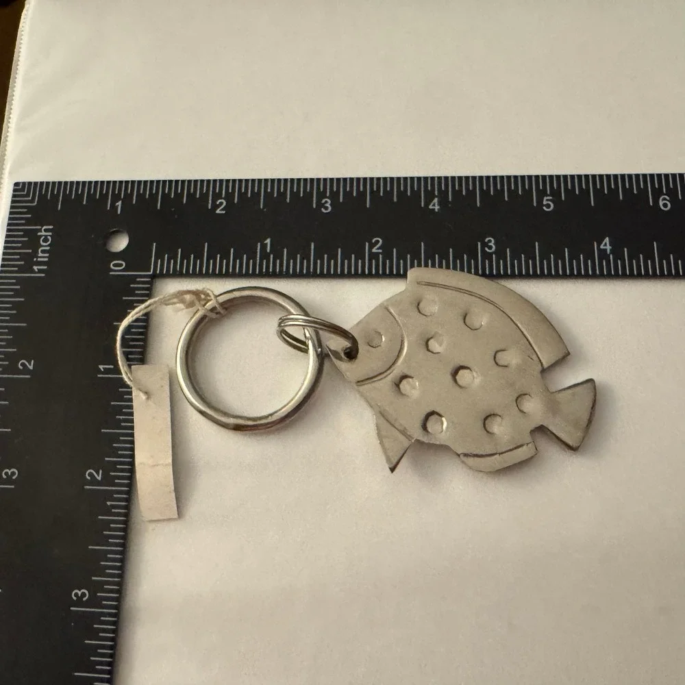 Crate &‎ Barrel Fish Keychain Metal Silver Tone Novelty Collectible